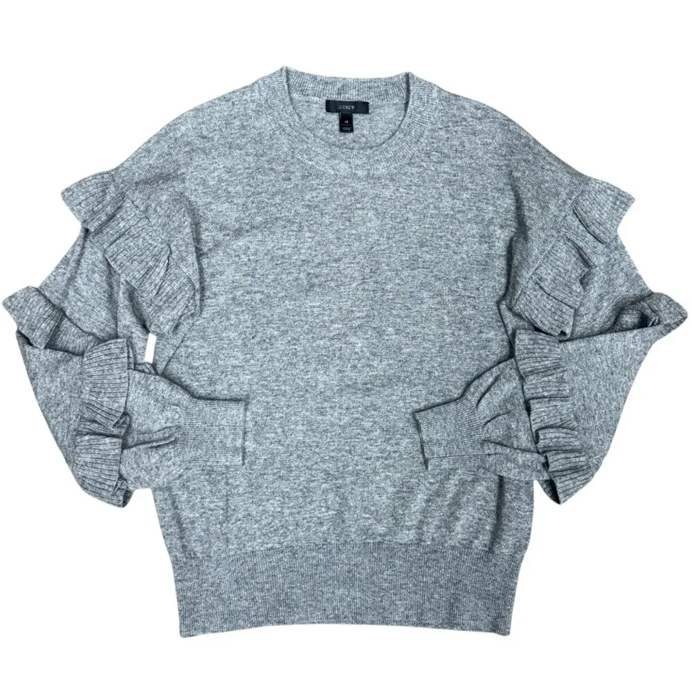 EUC Women's J. CREW Ruffle Sleeves Wool Blend Gray Sweater | Size‎ XS